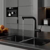 Смеситель Iddis Pure PURBLPFi05 для кухонной мойки, выдвижной излив, с подключением к фильтру, черный матовый