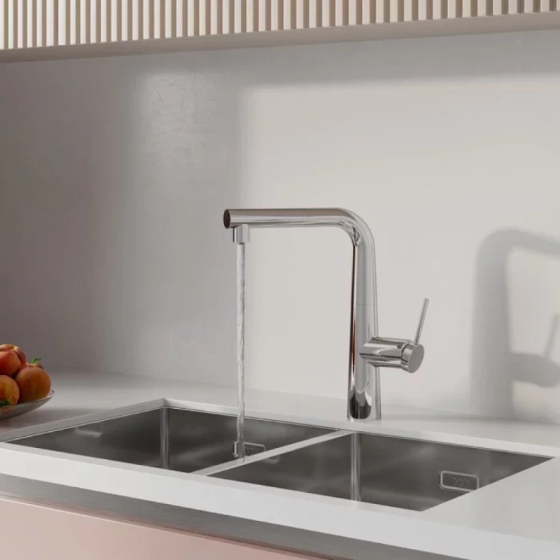 Смеситель Iddis Pure PURSBPFi05 для кухонной мойки, выдвижной излив, с подключением к фильтру, хром