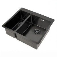 Кухонная мойка Zorg PVD 59-2-51-L GRAFIT/PVD 59-2-51-R GRAFIT, 59 см, нержавеющая сталь, цвет графит PVD, основная чаша слева/справа