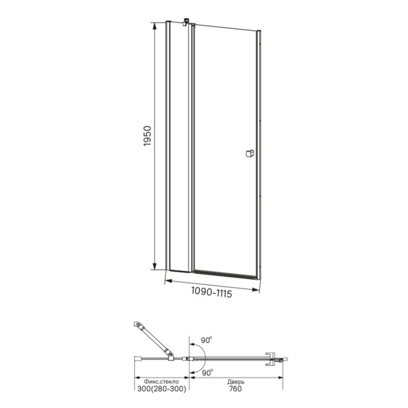 Душевая дверь Iddis Ray 110 x 195 см распашная, стекло прозрачное, хром, RAY6CP1i69