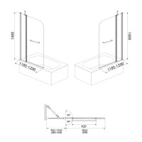 Шторка на ванну Iddis Ray 120 x 140 см распашная, стекло прозрачное, хром, RAY6CS2i90