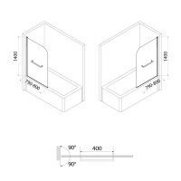 Шторка на ванну Iddis Ray 80 x 140 см распашная, стекло прозрачное, хром, RAY6CS8i90