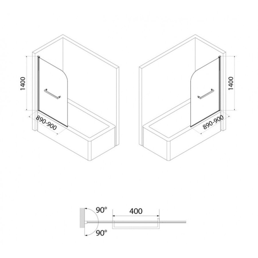 Шторка на ванну Iddis Ray 90 x 140 см распашная, стекло прозрачное, хром, RAY6CS9i90
