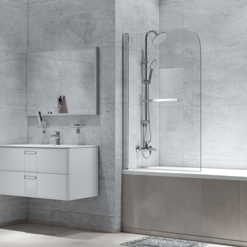 Шторка на ванну Iddis Ray 90 x 140 см распашная, стекло прозрачное, хром, RAY6CS9i90