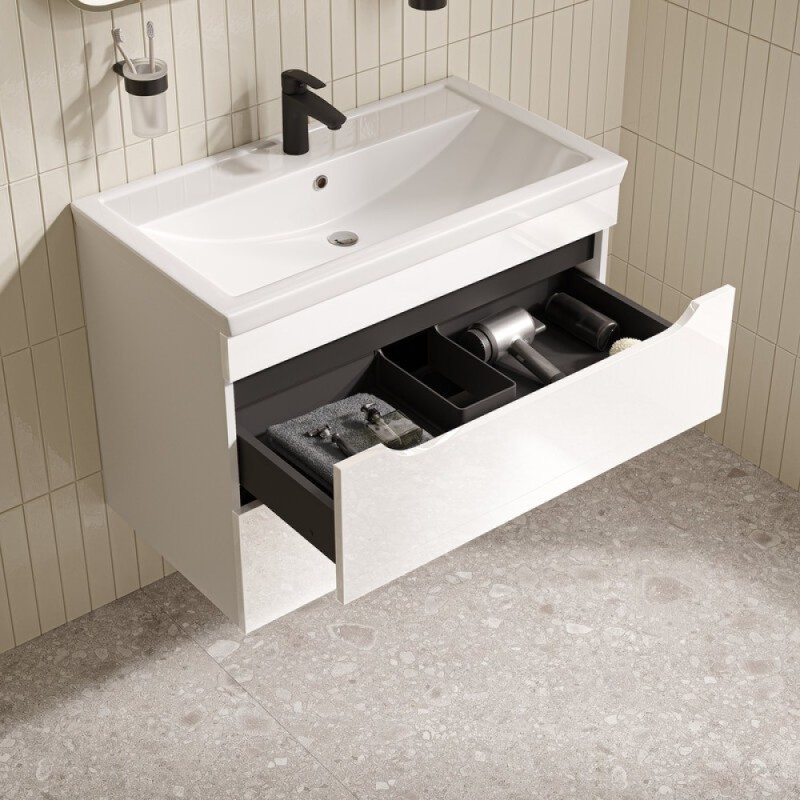Тумба с раковиной Iddis Ray RAY80W0i95K, 80 см подвесная, белый