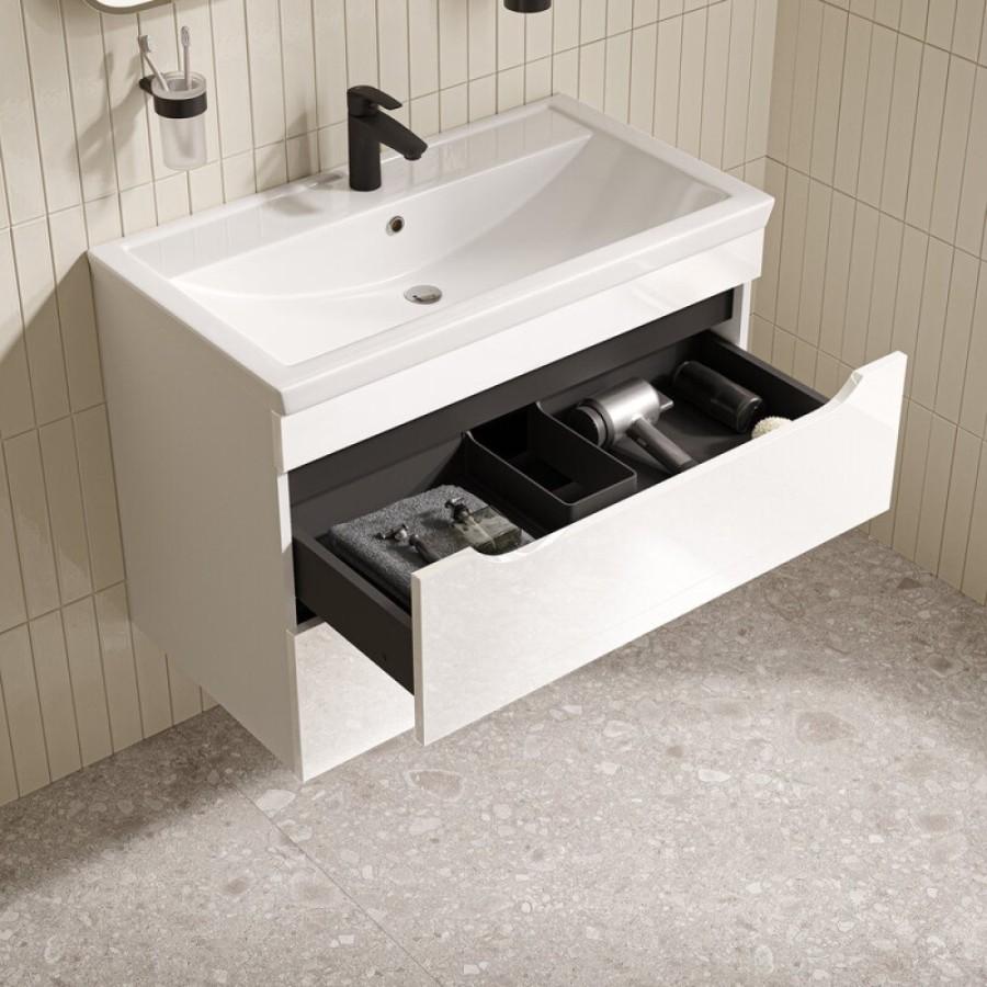 Тумба с раковиной Iddis Ray RAY80W0i95K, 80 см подвесная, белый