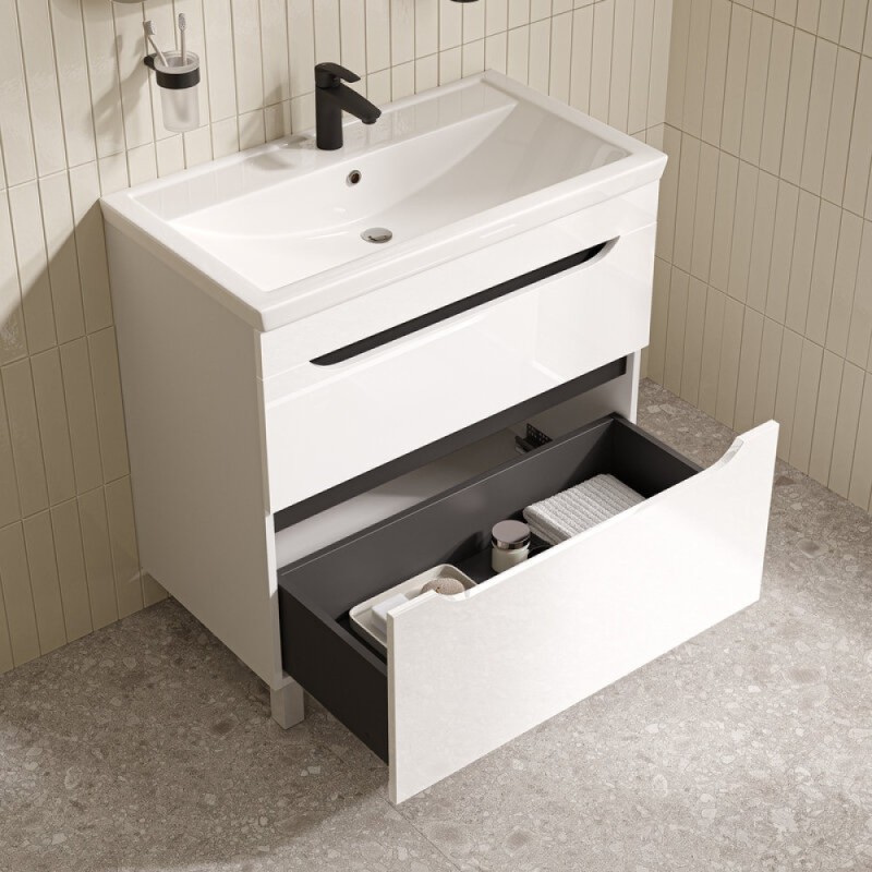 Тумба с раковиной Iddis Ray RAY80WFi95K, 80 см напольная, белый
