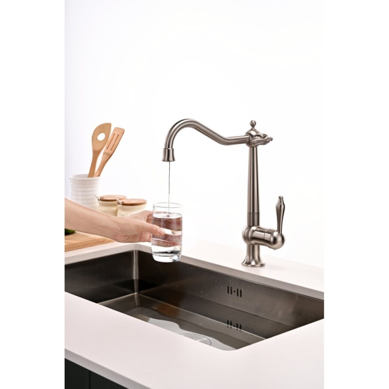 Смеситель Paulmark Retro Re213226-BS для кухонной мойки, под фильтр, брашированная сталь