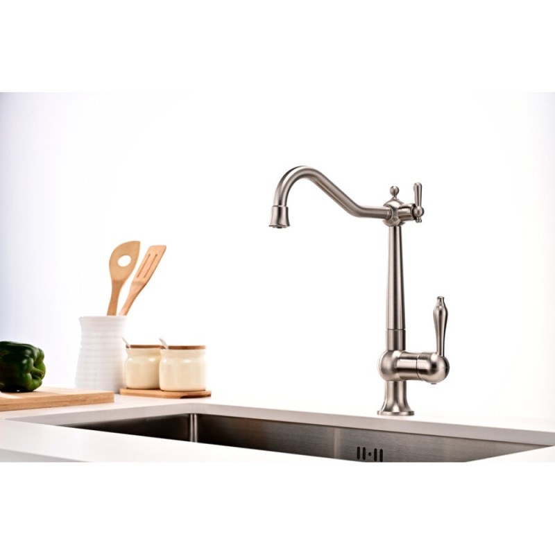 Смеситель Paulmark Retro Re213226-BS для кухонной мойки, под фильтр, брашированная сталь