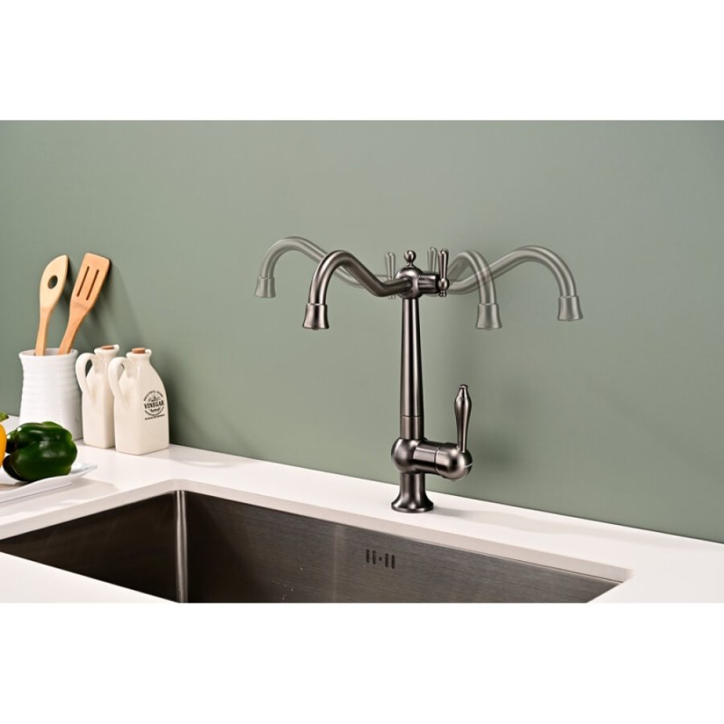 Смеситель Paulmark Retro Re213226-GM для кухонной мойки, под фильтр, вороненая сталь