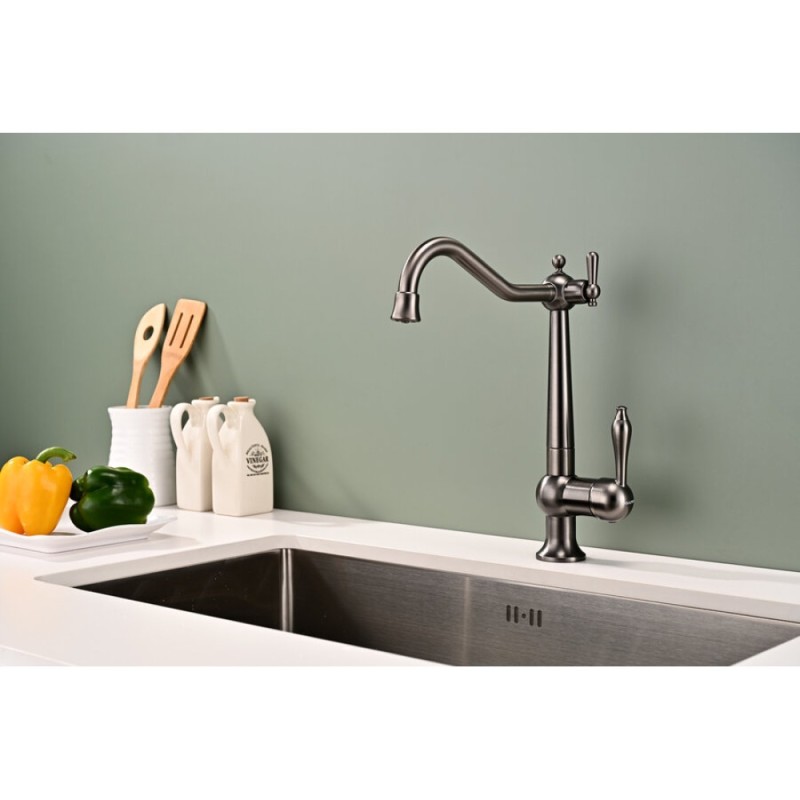 Смеситель Paulmark Retro Re213226-GM для кухонной мойки, под фильтр, вороненая сталь