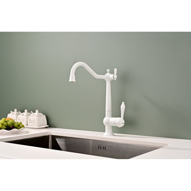 Смеситель Paulmark Retro Re213226-WH для кухонной мойки, под фильтр, белый матовый