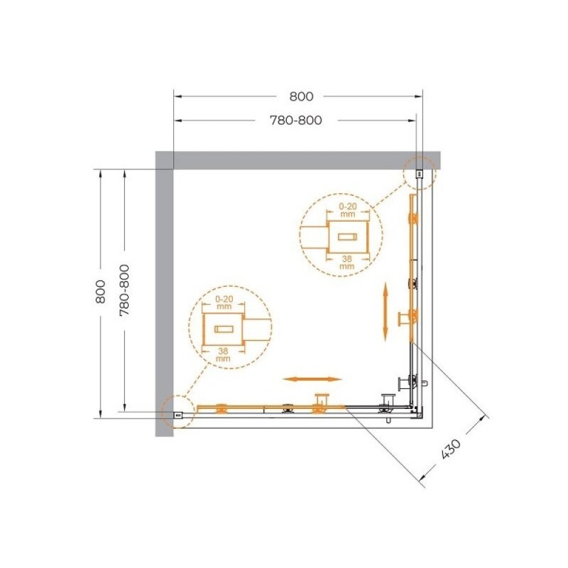 Душевой уголок Cezares RELAX-304-A-2-80-C-BORO, 80 х 80 см, стекло прозрачное, профиль золото брашированное