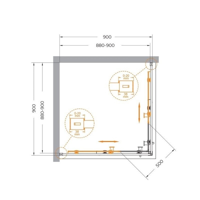 Душевой уголок Cezares RELAX-304-A-2-90-C-BORO, 90 х 90 см, стекло прозрачное, профиль золото брашированное