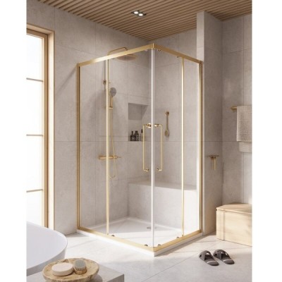 Душевой уголок Cezares RELAX-304-AH-2-120/90-C-BORO, 120 х 90 см, стекло прозрачное, профиль золото брашированное