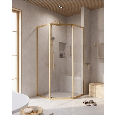 Душевой уголок Cezares RELAX-304-P-1-100-C-BORO, 100 х 100 см, стекло прозрачное, профиль золото брашированное