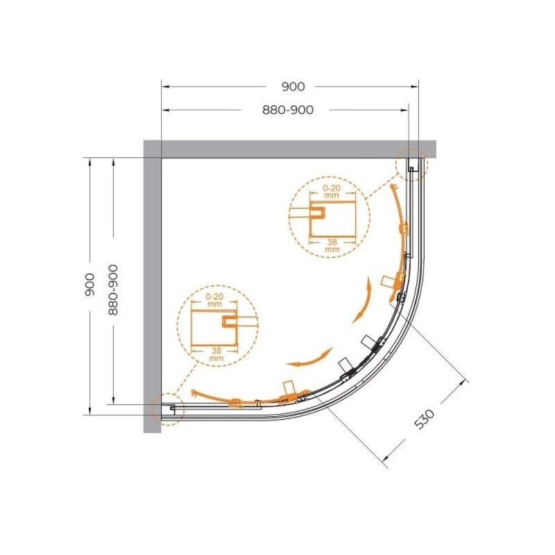 Душевой уголок Cezares RELAX-304-R-2-90-C-BORO, 90 х 90 см, стекло прозрачное, профиль золото брашированное