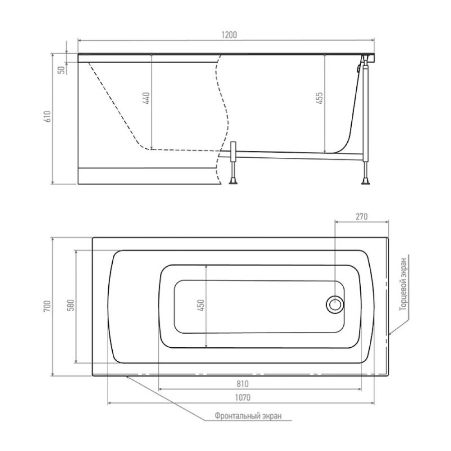 Акриловая ванна Timo RITTA1270-KT12-SPV1505, 120 х 70 см, цвет белый