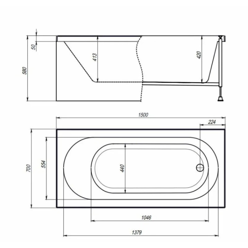 Акриловая ванна Timo ROHA1570-KT15-SPV1505-T-CM-T-BM, 150 х 70 см, с гидромассажем, цвет белый