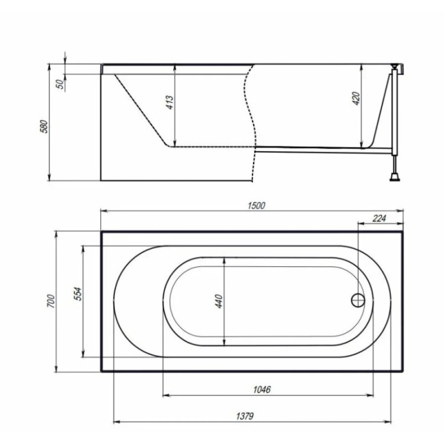 Акриловая ванна Timo ROHA1570-KT15-SPV1505-T-CM-T-BM-T-CT-FP15S, 150 х 70 см, с гидромассажем и хромотерапией, цвет белый