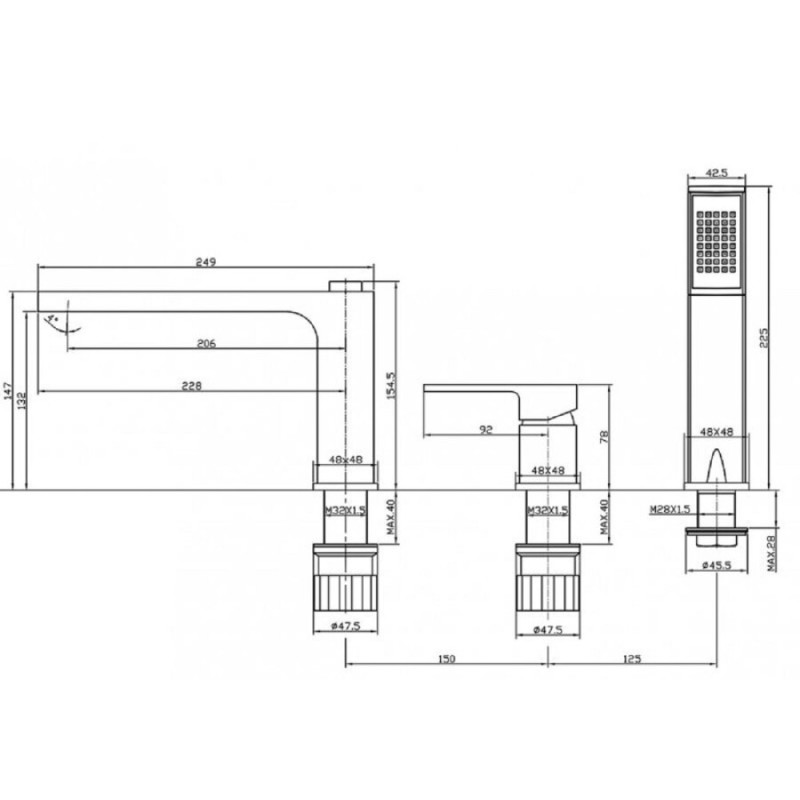 Смеситель BelBagno Romano ROM-BVD-CRM, для ванны и душа, на борт ванны, хром