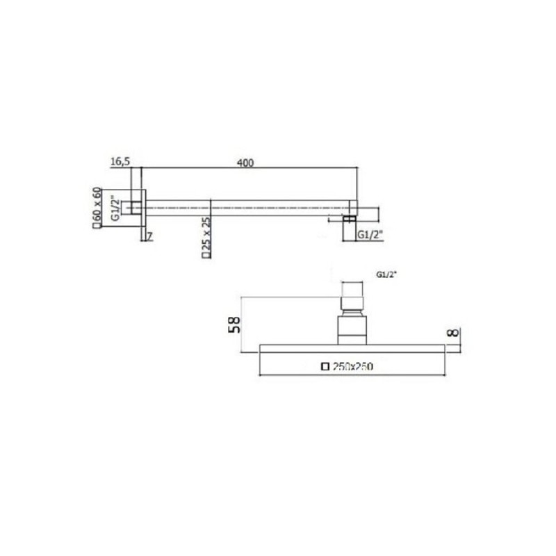 Верхний душ BelBagno Romano ROM-SLD-CRM, квадратный 25 см, 1 режим струи, с держателем, хром