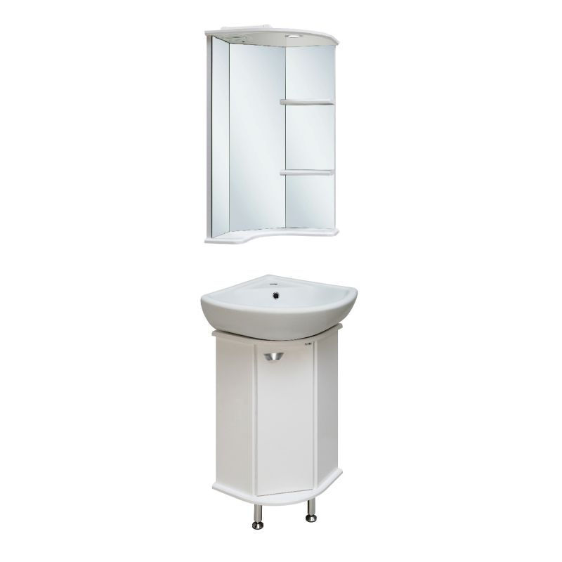 Зеркало Runo Браво 40 00000000949 с полками угловое с подсветкой Белое