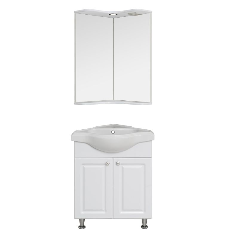 Зеркало Runo Классик 65 УТ000004163 с полками угловое с подсветкой Белое