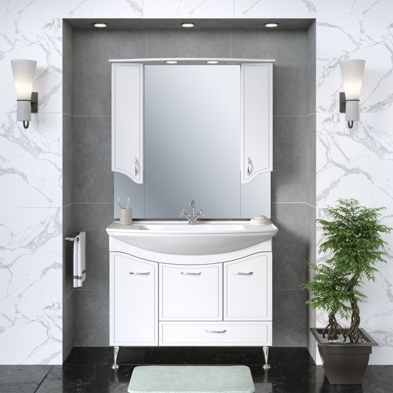 Зеркало со шкафом Runo Севилья 105 00000000596 с подсветкой Белое