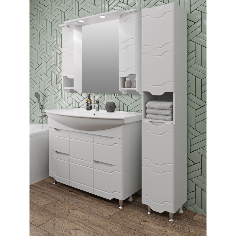 Зеркало со шкафом Runo Стиль 105 00000001119 с подсветкой Белое