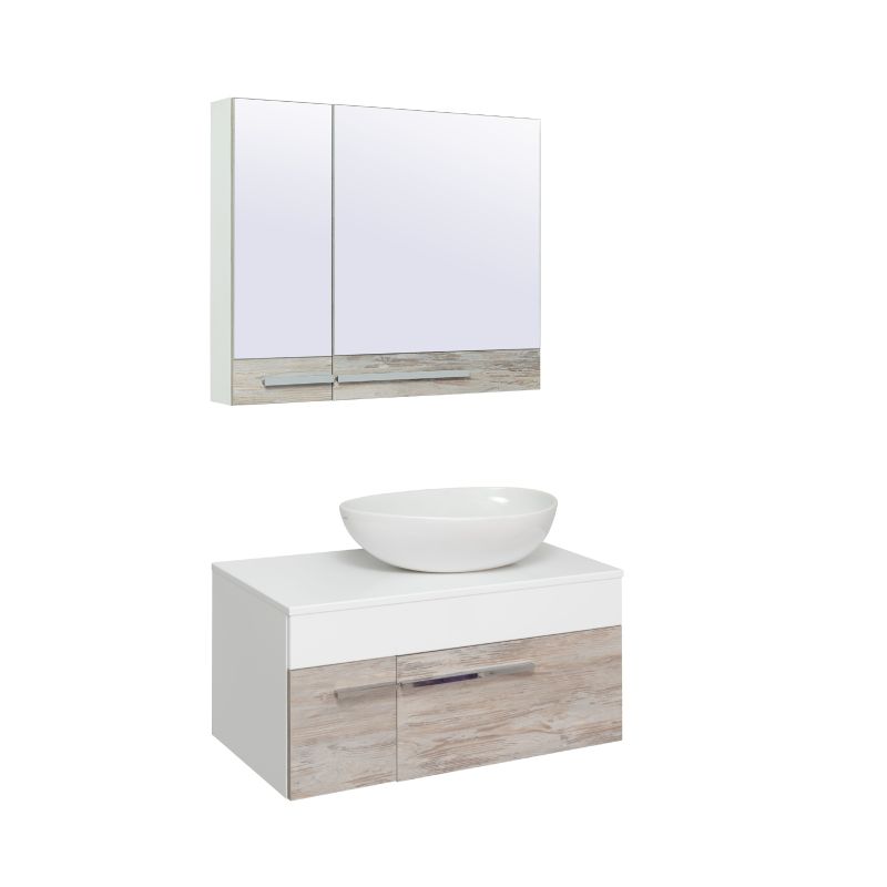 Зеркальный шкаф Runo Вудлайн 100 00-00001008 Дуб скандинавский Белый