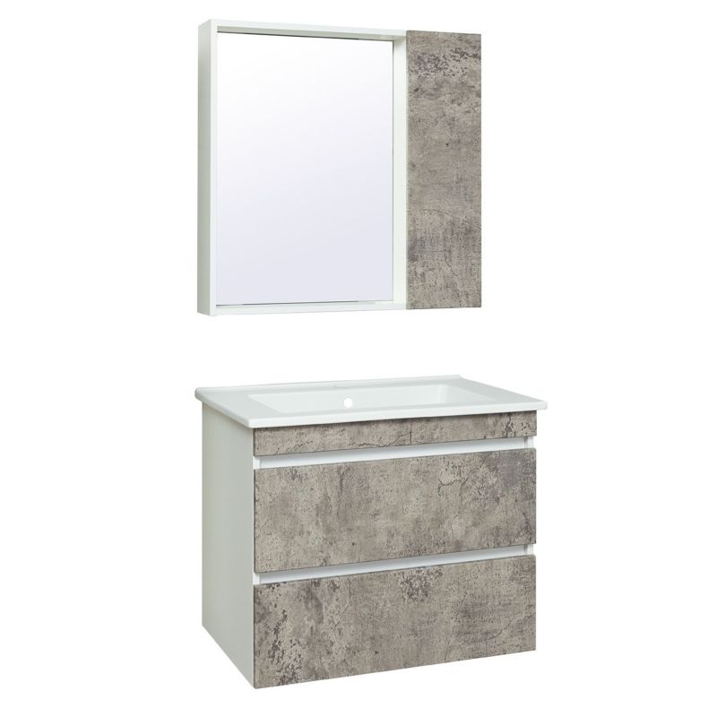 Зеркало со шкафом Runo Манхэттен 75 00-00001017 Серый бетон Белое