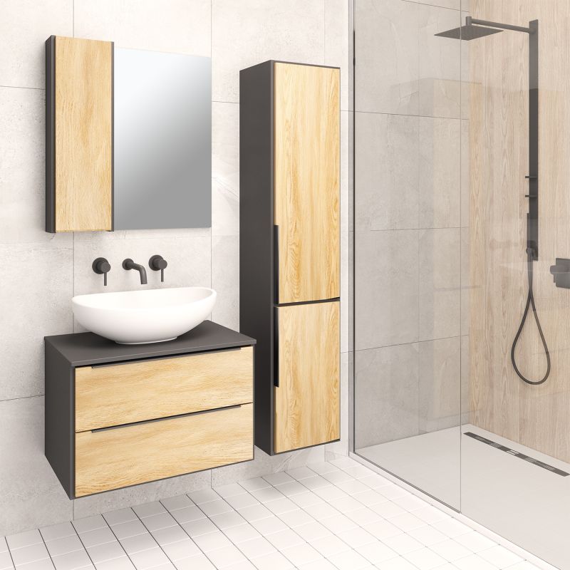 Зеркало со шкафом Runo Мальта 70 00-00001101 Дуб Черное