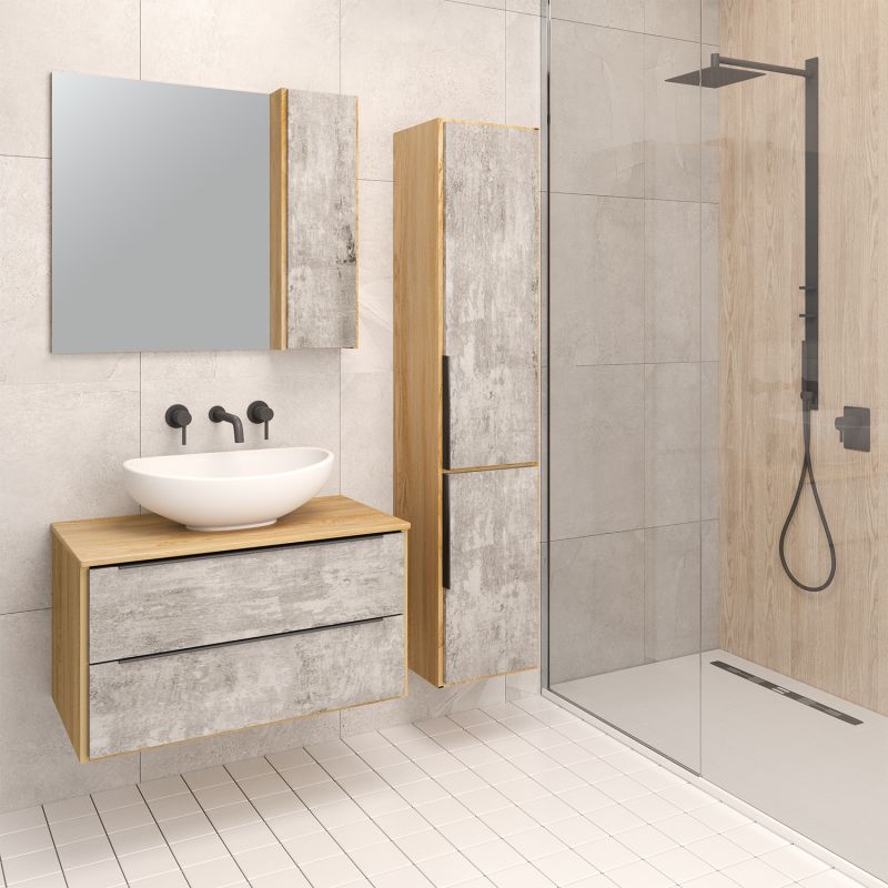 Зеркало со шкафом Runo Мальта 85 00-00001104 Серое Дуб