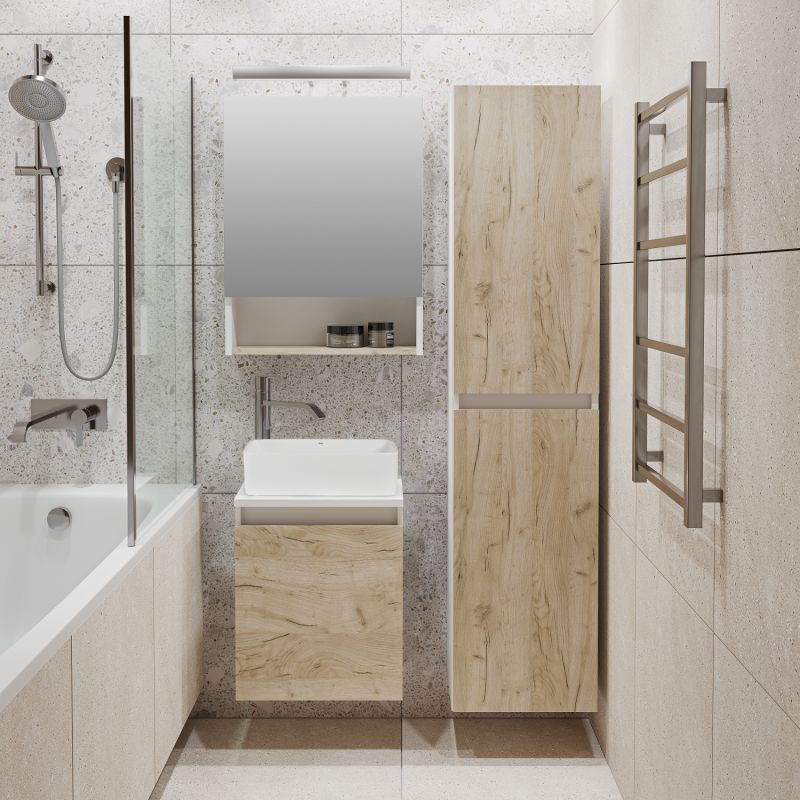 Зеркальный шкаф Runo Бари 40 00-00001380 Крафт дуб Белый