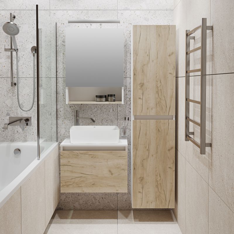 Зеркальный шкаф Runo Бари 60 00-00001382 Крафт дуб Белый