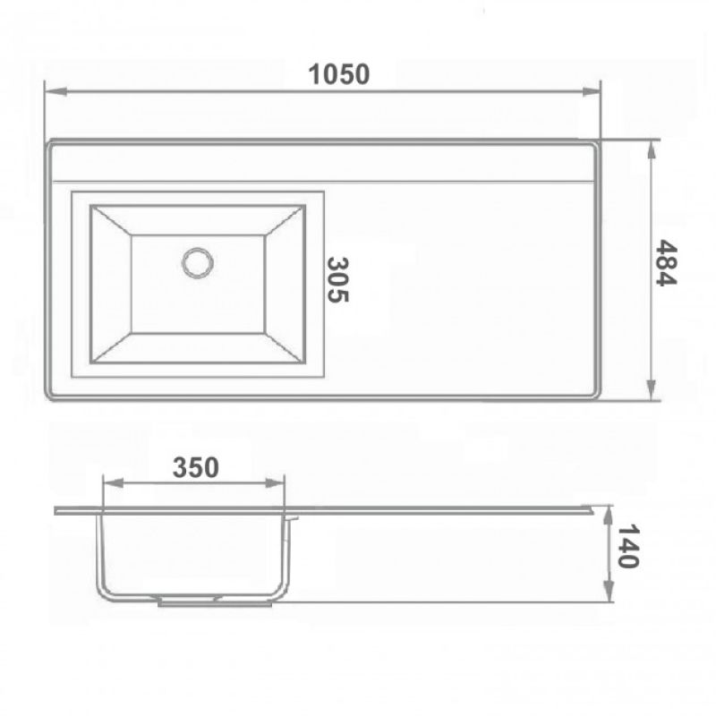 Раковина над стиральной машиной 105x48,4 см Runo Гамма 00-00001119 Белая