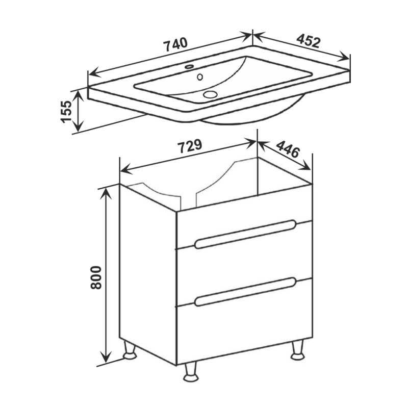 Тумба под раковину Runo Парма 75 00000001141 Белая