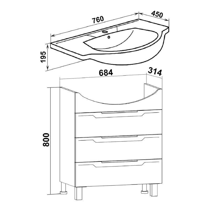 Тумба под раковину Runo Эко 60 00000001144 Белая Лиственница