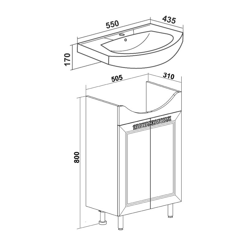 Тумба под раковину Runo Монро 55 00-00000457 Белая