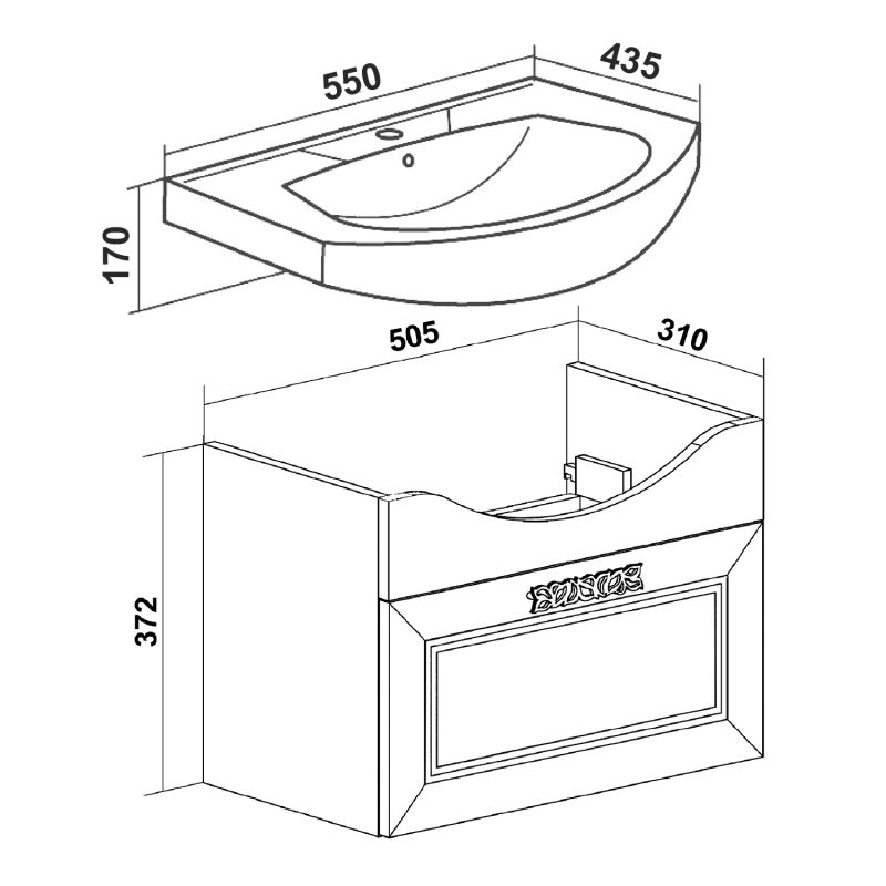 Тумба под раковину Runo Монро 55 00-00000458 подвесная Белая