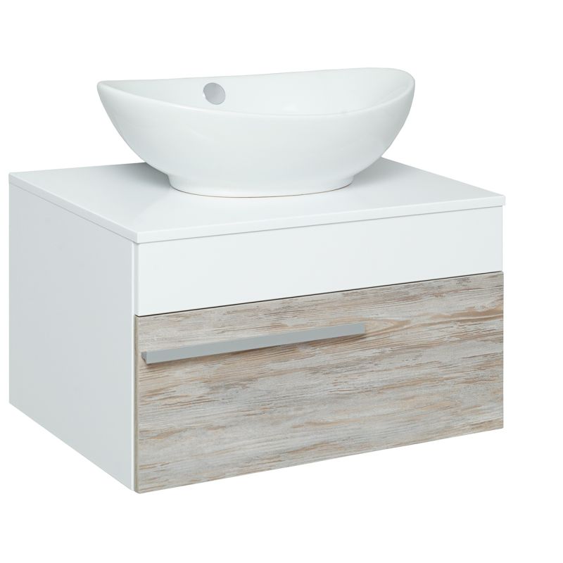 Тумба под раковину Runo Вудлайн 65 00-00001009 подвесная Белая Дуб скандинавский
