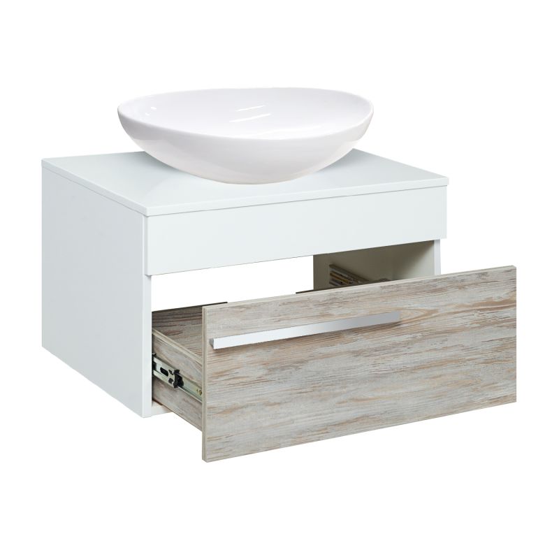 Тумба под раковину Runo Вудлайн 65 00-00001009 подвесная Белая Дуб скандинавский