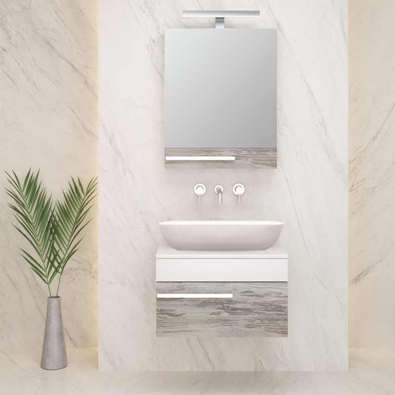 Тумба под раковину Runo Вудлайн 65 00-00001009 подвесная Белая Дуб скандинавский