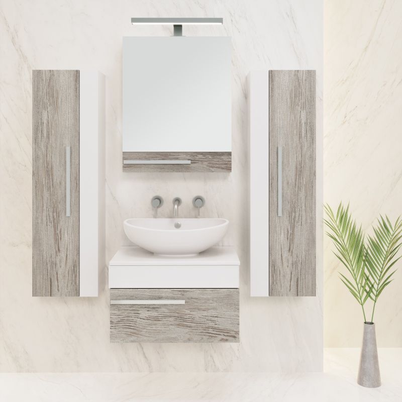 Тумба под раковину Runo Вудлайн 65 00-00001009 подвесная Белая Дуб скандинавский