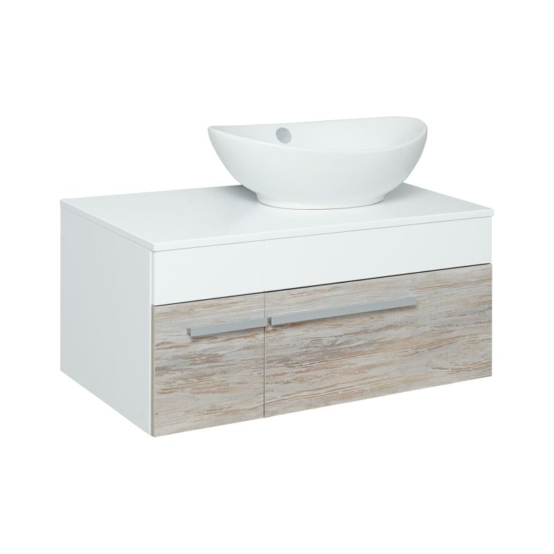 Тумба под раковину Runo Вудлайн 85 00-00001010 подвесная Белая Дуб скандинавский