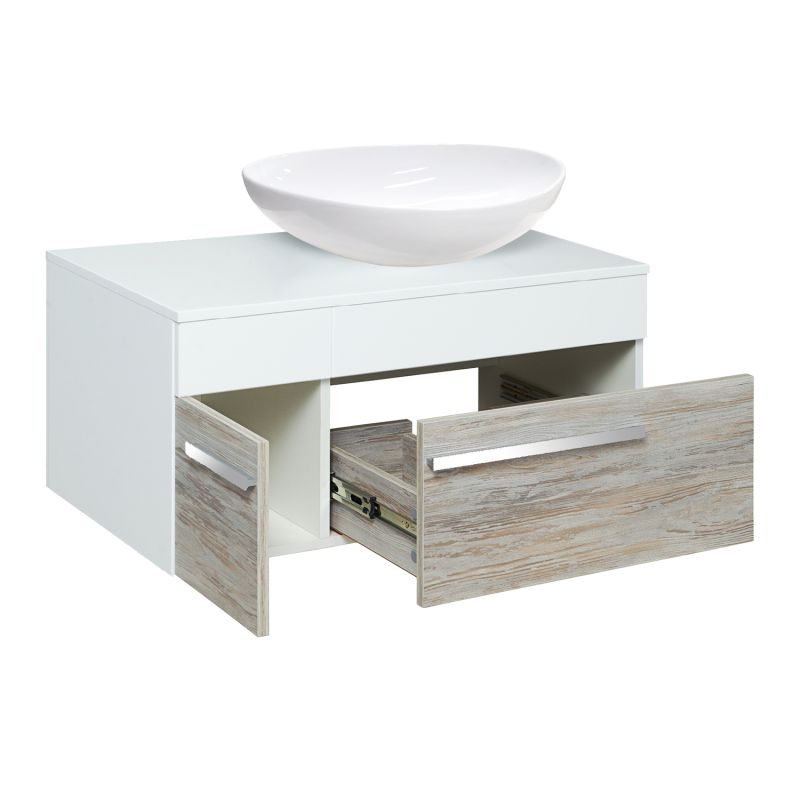 Тумба под раковину Runo Вудлайн 85 00-00001010 подвесная Белая Дуб скандинавский