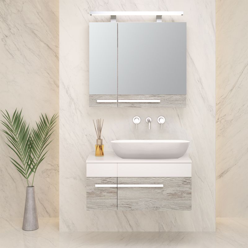 Тумба под раковину Runo Вудлайн 85 00-00001010 подвесная Белая Дуб скандинавский