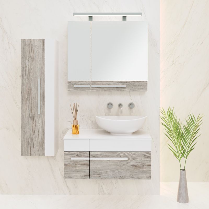 Тумба под раковину Runo Вудлайн 85 00-00001010 подвесная Белая Дуб скандинавский