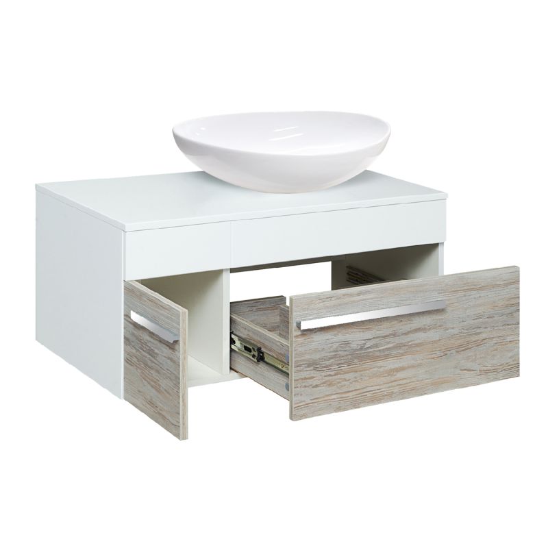 Тумба под раковину Runo Вудлайн 100 00-00001011 подвесная Белая Дуб скандинавский